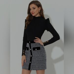 Allegra K | Plaid Tweed Mini Skirt | High Waist | Size XL